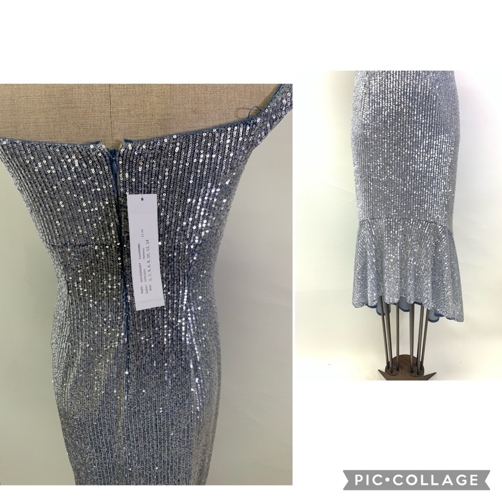 Aidan Mattox fully sequin off shoulder sweetheart neck midi mermaid dress - Picture 4 of 4
